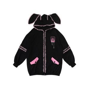 Japanese punk loli Harajuku style black & pink bunny hoodie